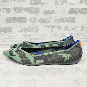 NEW Rothy’s The Point Olive Camo Slip On Ballet Flat Shoes O612
